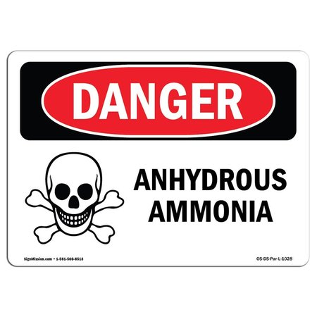 SIGNMISSION OSHA Sign, 18" Height, 24" Wide, Rigid Plastic, Anhydrous Ammonia, Landscape, 1824-L-1028 OS-DS-P-1824-L-1028